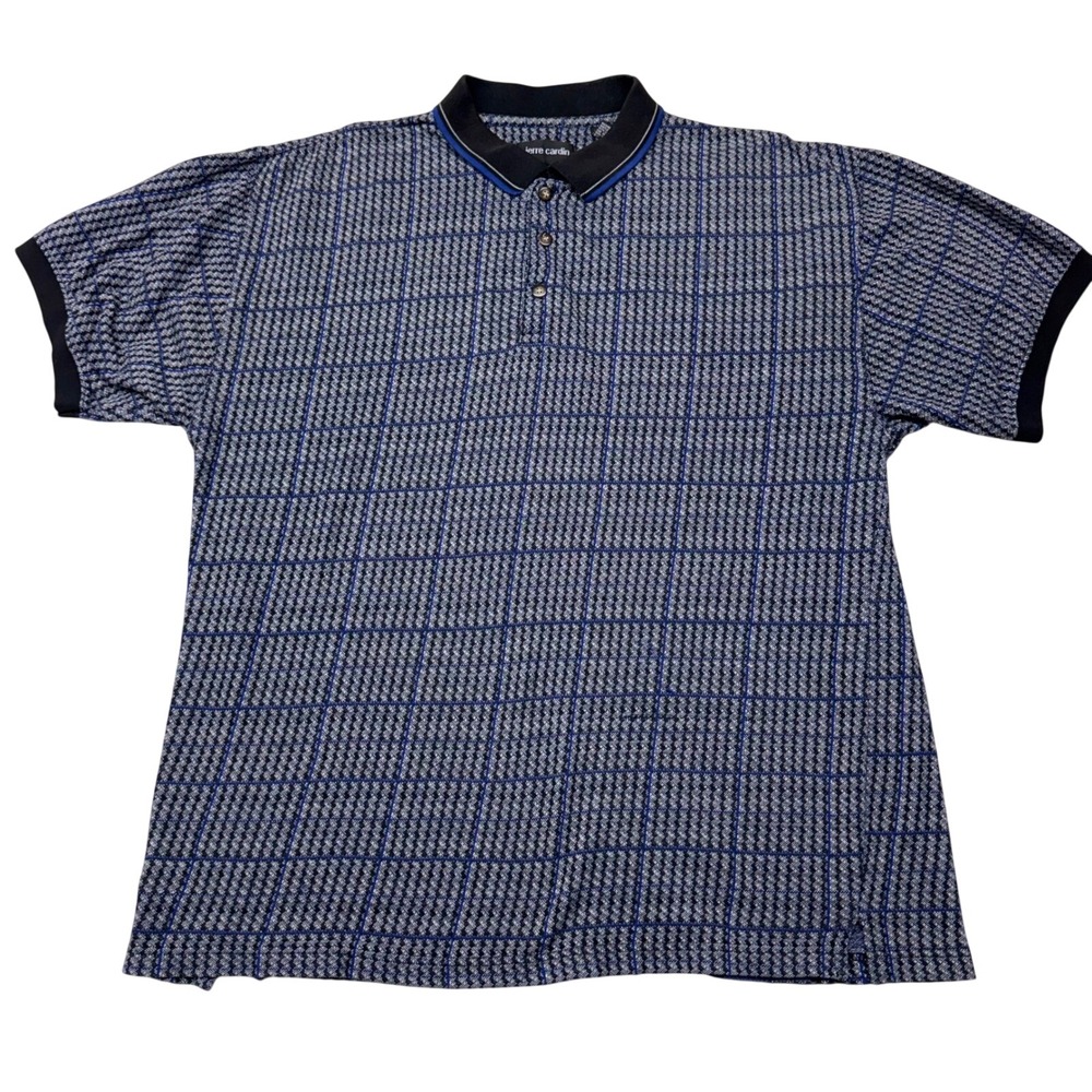 Pierre Cardin Mens XXL Polo Shirt Blue Grid Textured Knit Short Sleeve RN 40330 - Picture 1 of 8